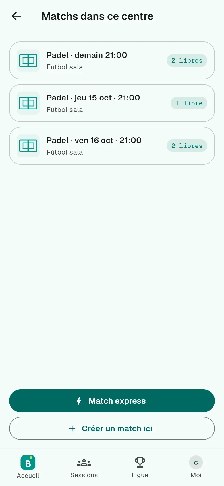 Matchs ouverts