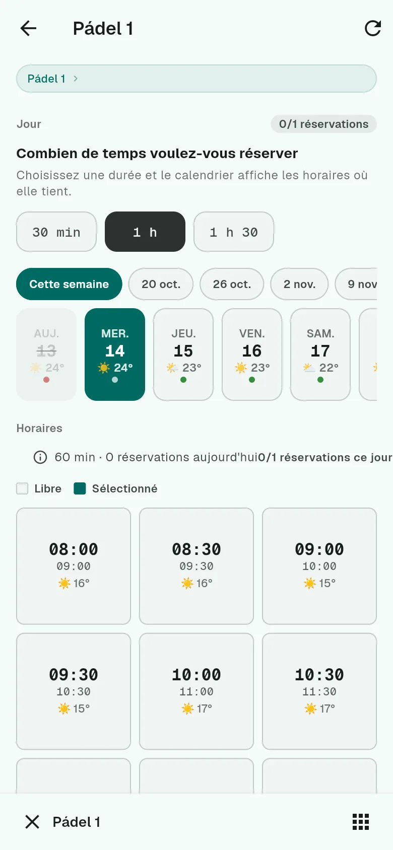 Choisissez un créneau